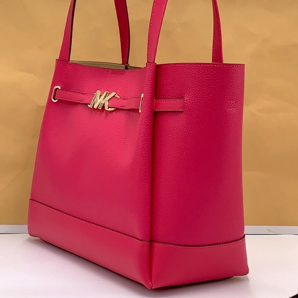 MICHAEL KORS Reed Large Leather Belted Satchel Shoulder Handbag Electric Pink